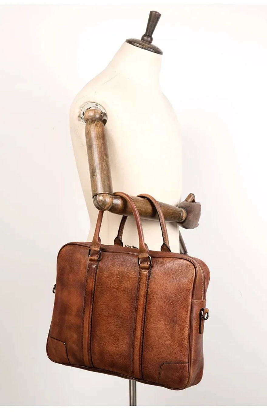 Genuine Leather Business Briefcase & Laptop Bag for Men