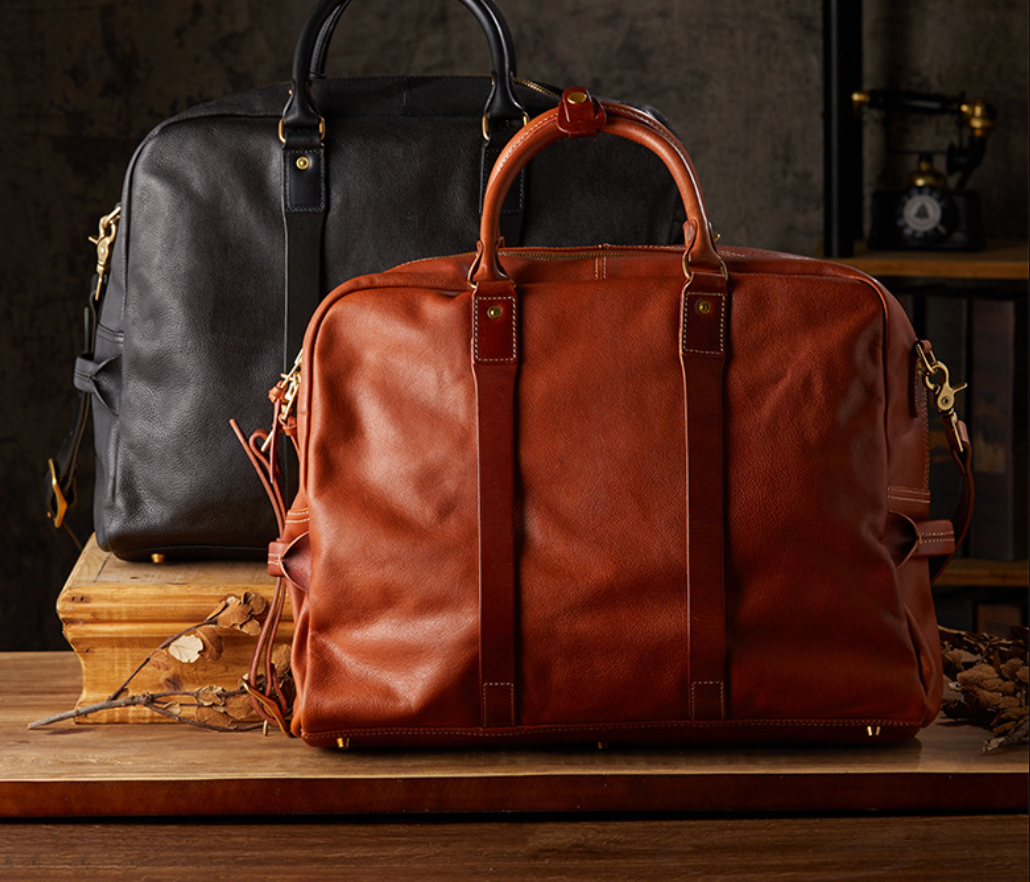 Handmade Cowhide Leather Messenger Bag for Men Travel Crossbody