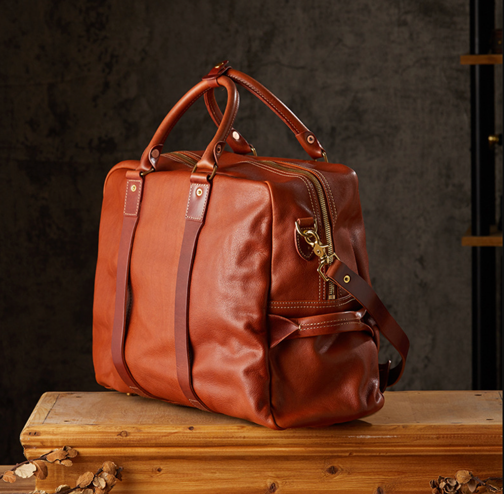 Handmade Cowhide Leather Messenger Bag for Men Travel Crossbody
