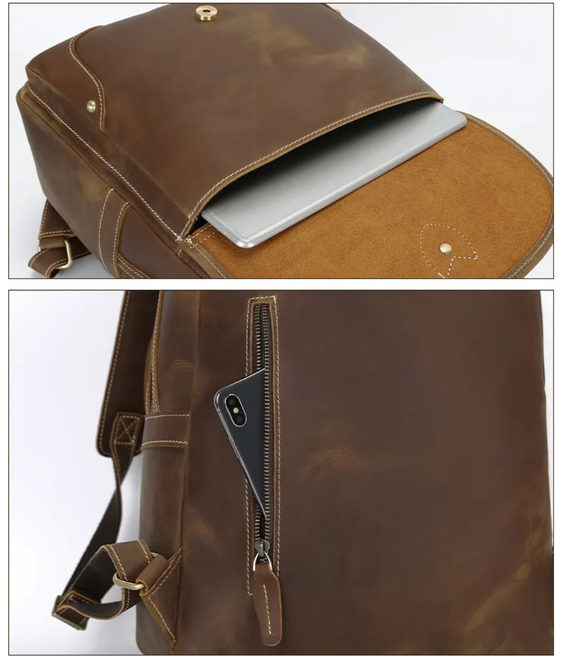 Crazy Horse Leather Travel Backpack For Women