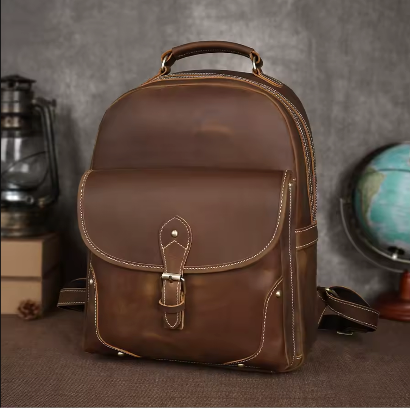 Crazy Horse Leather Travel Backpack For Women