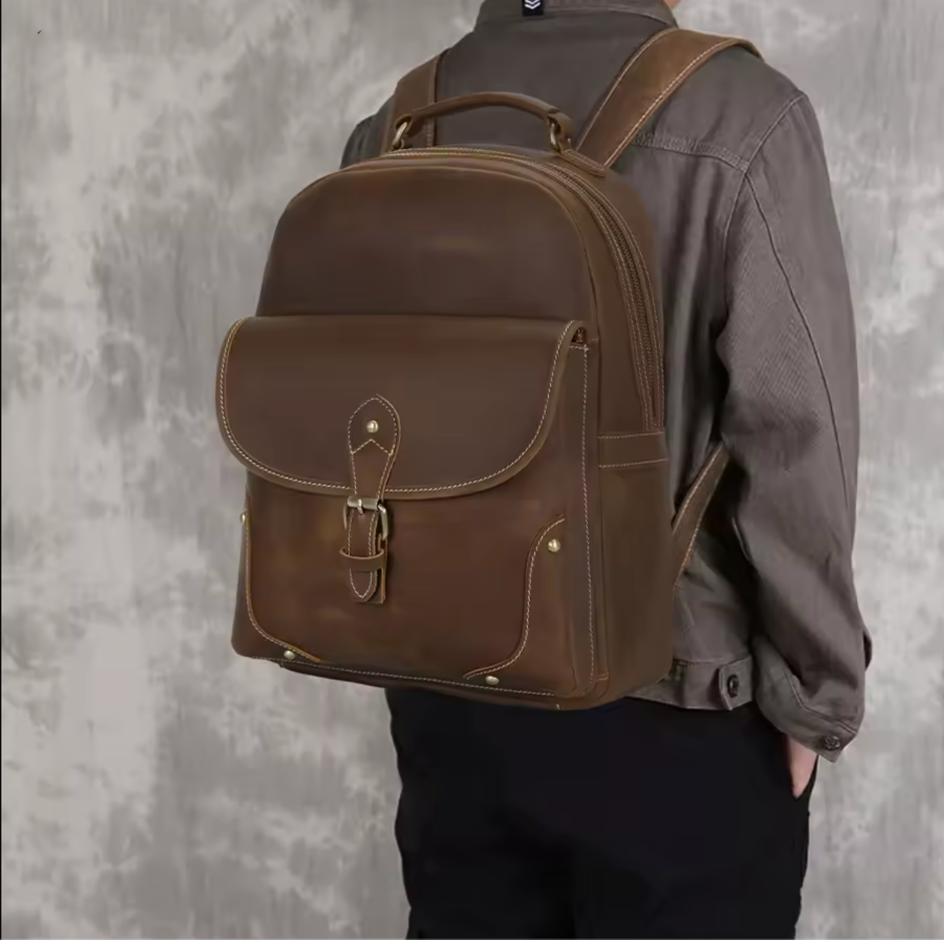 Crazy Horse Leather Travel Backpack For Women