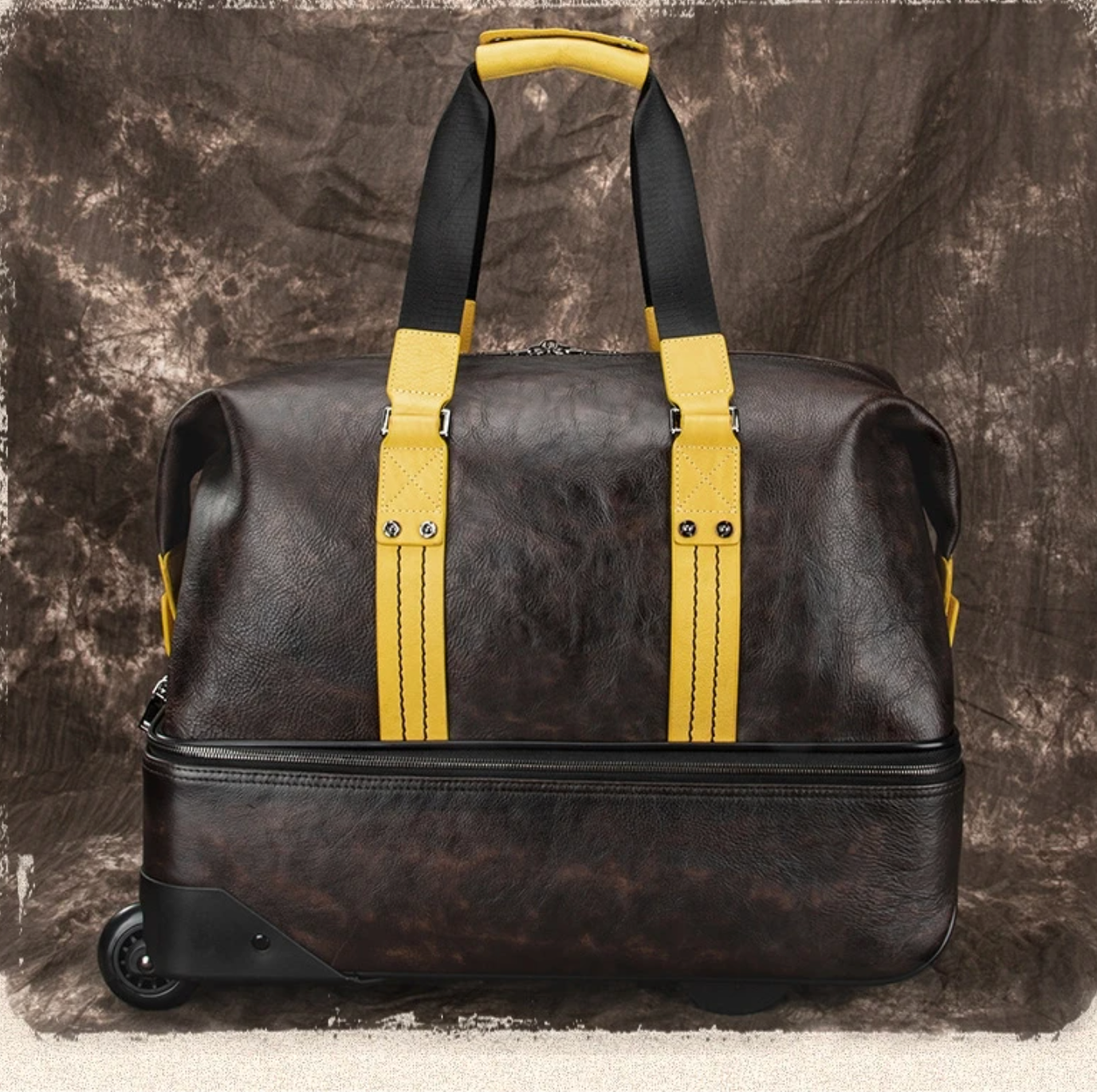 Retro Leather Wheeled Trolley Travel Bag Large Capacity