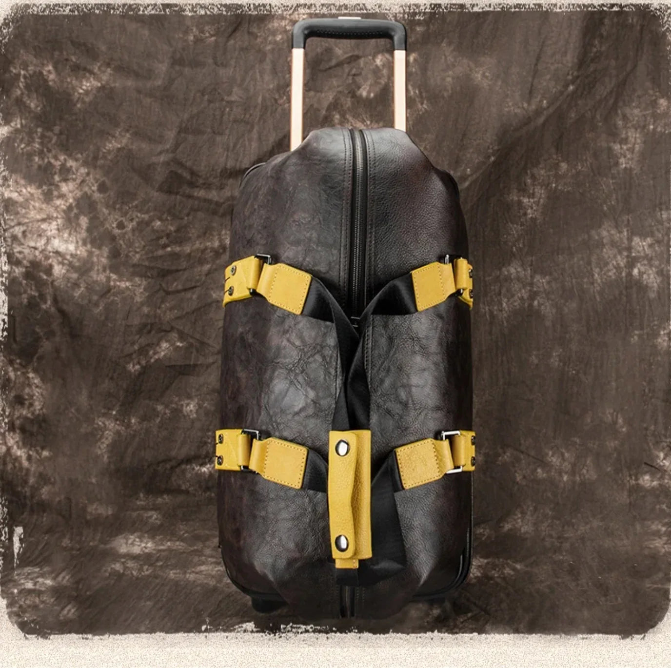 Retro Leather Wheeled Trolley Travel Bag Large Capacity