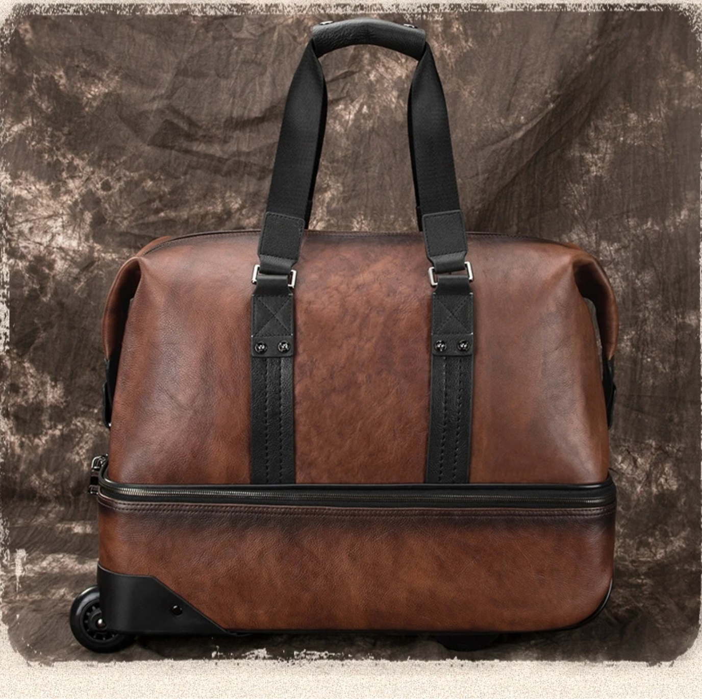 Retro Leather Wheeled Trolley Travel Bag Large Capacity