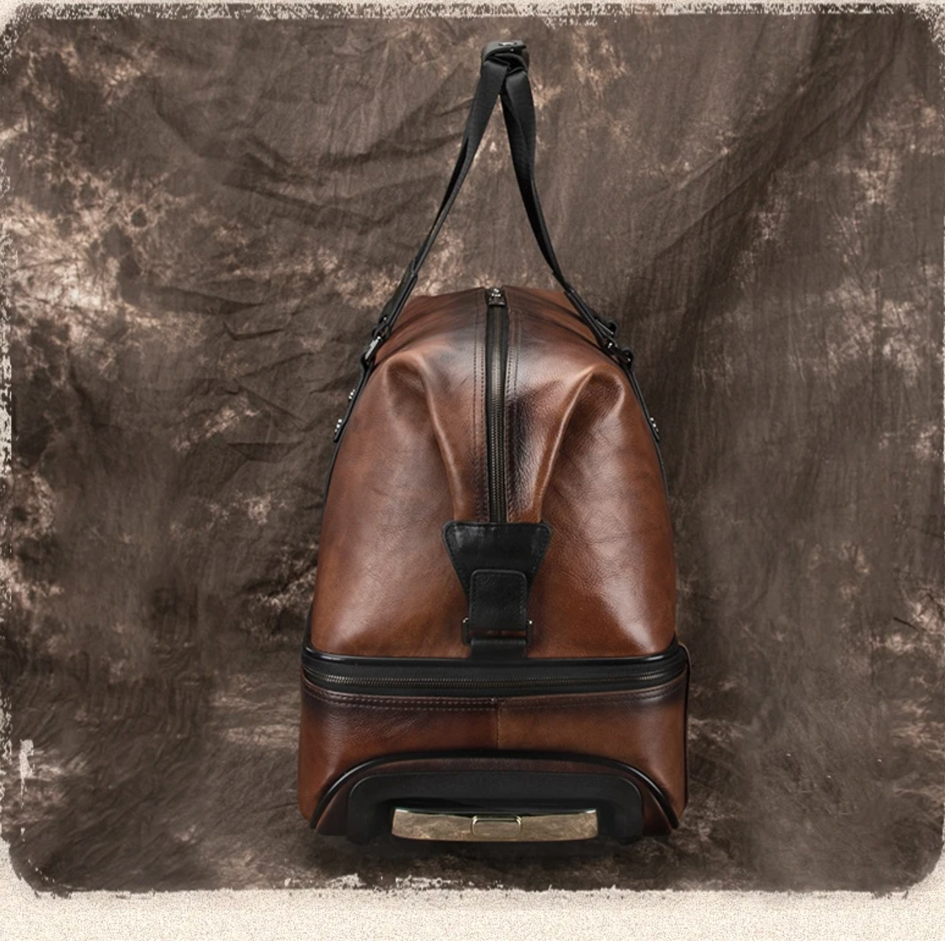 Retro Leather Wheeled Trolley Travel Bag Large Capacity