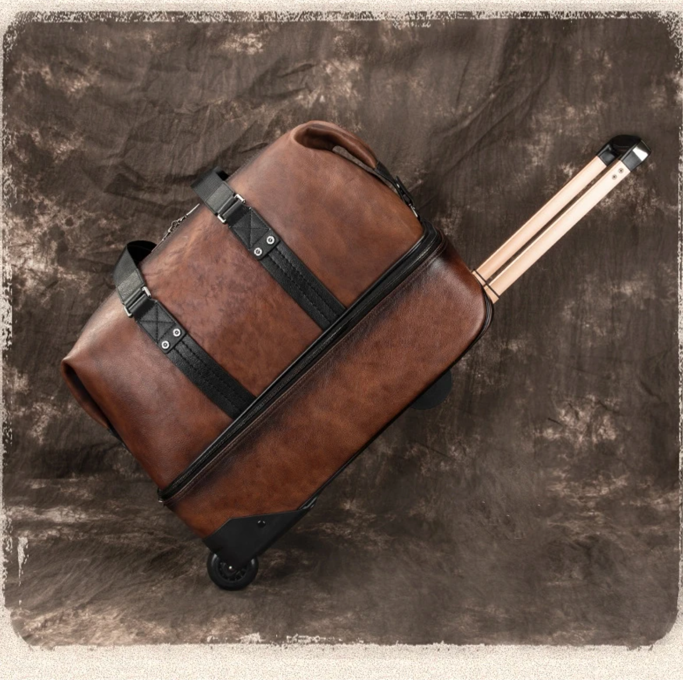 Retro Leather Wheeled Trolley Travel Bag Large Capacity