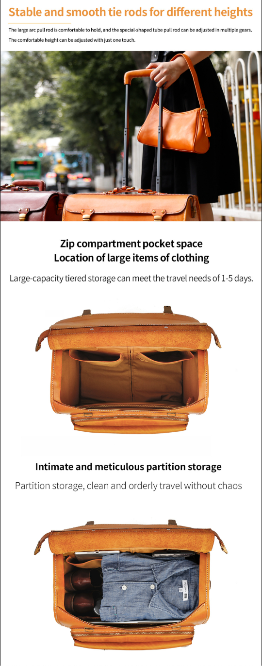 Genuine Leather Trolley Suitcase 20 Inch Cowhide Carry-On Luggage