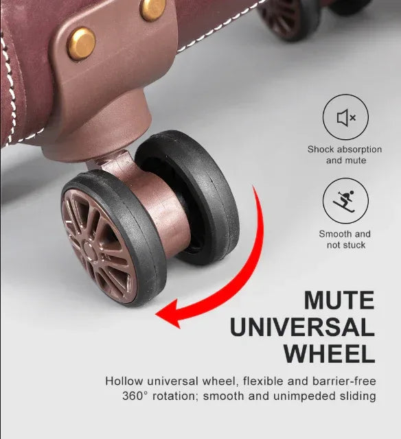 Leather Luggage Trolley Case Carry-On Suitcase with Wheels