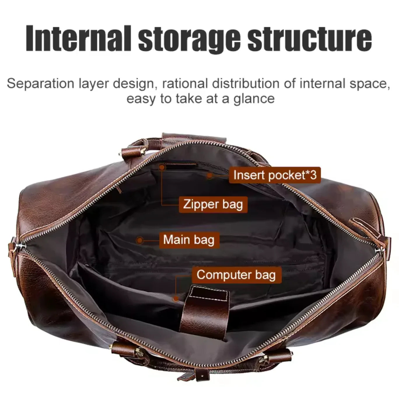 Genuine Leather Trolley Travel Bag with Wheels