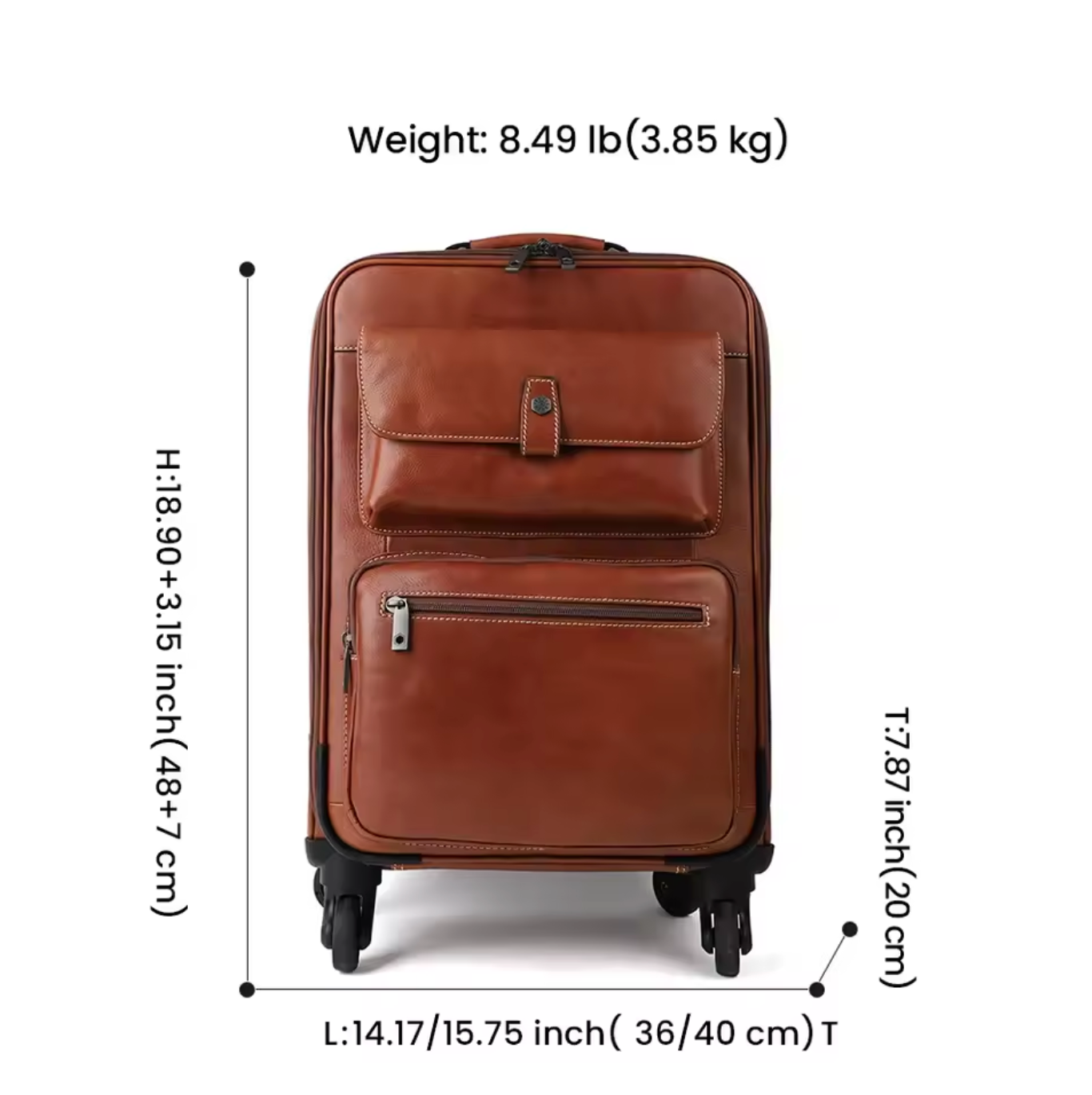 Genuine Leather Spinner Luggage Suitcase for Travel & Business