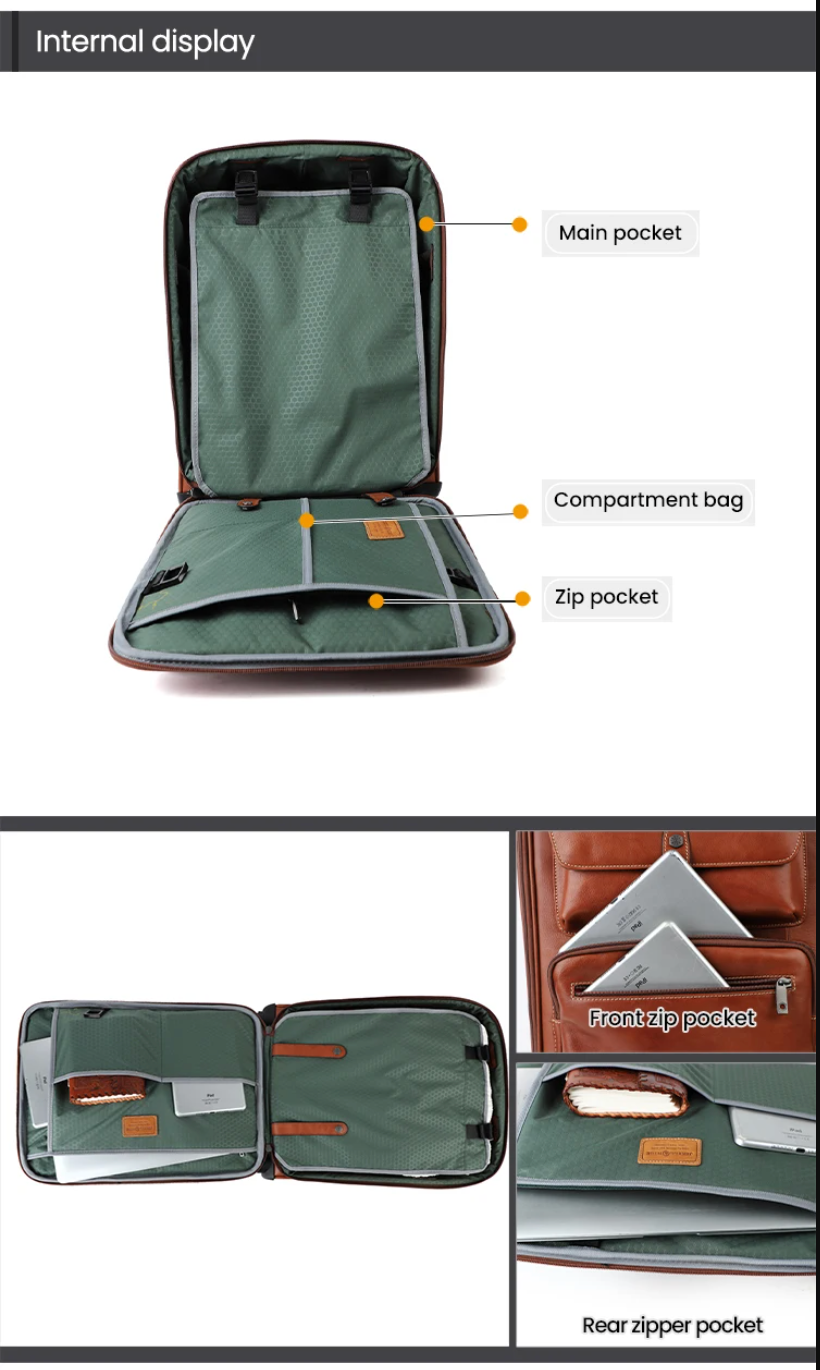 Genuine Leather Spinner Luggage Suitcase for Travel & Business