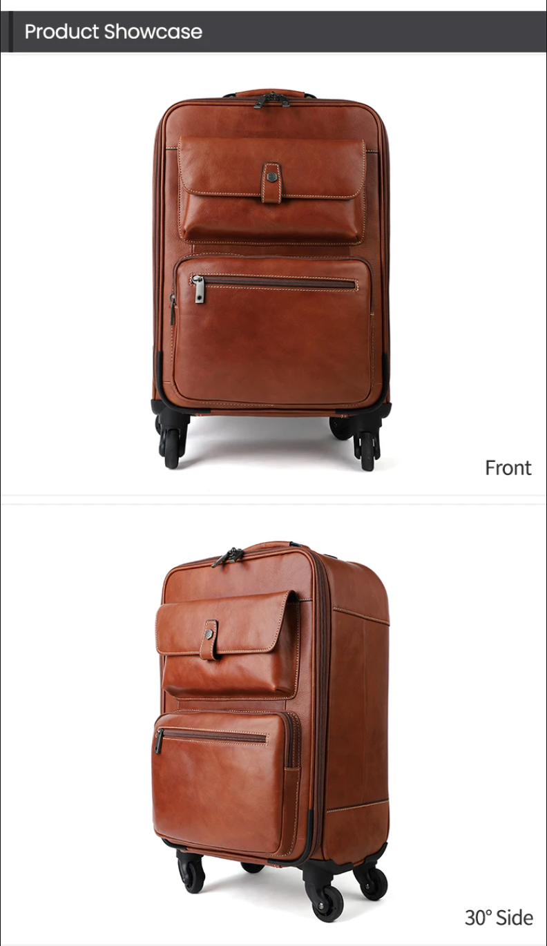 Genuine Leather Spinner Luggage Suitcase for Travel & Business