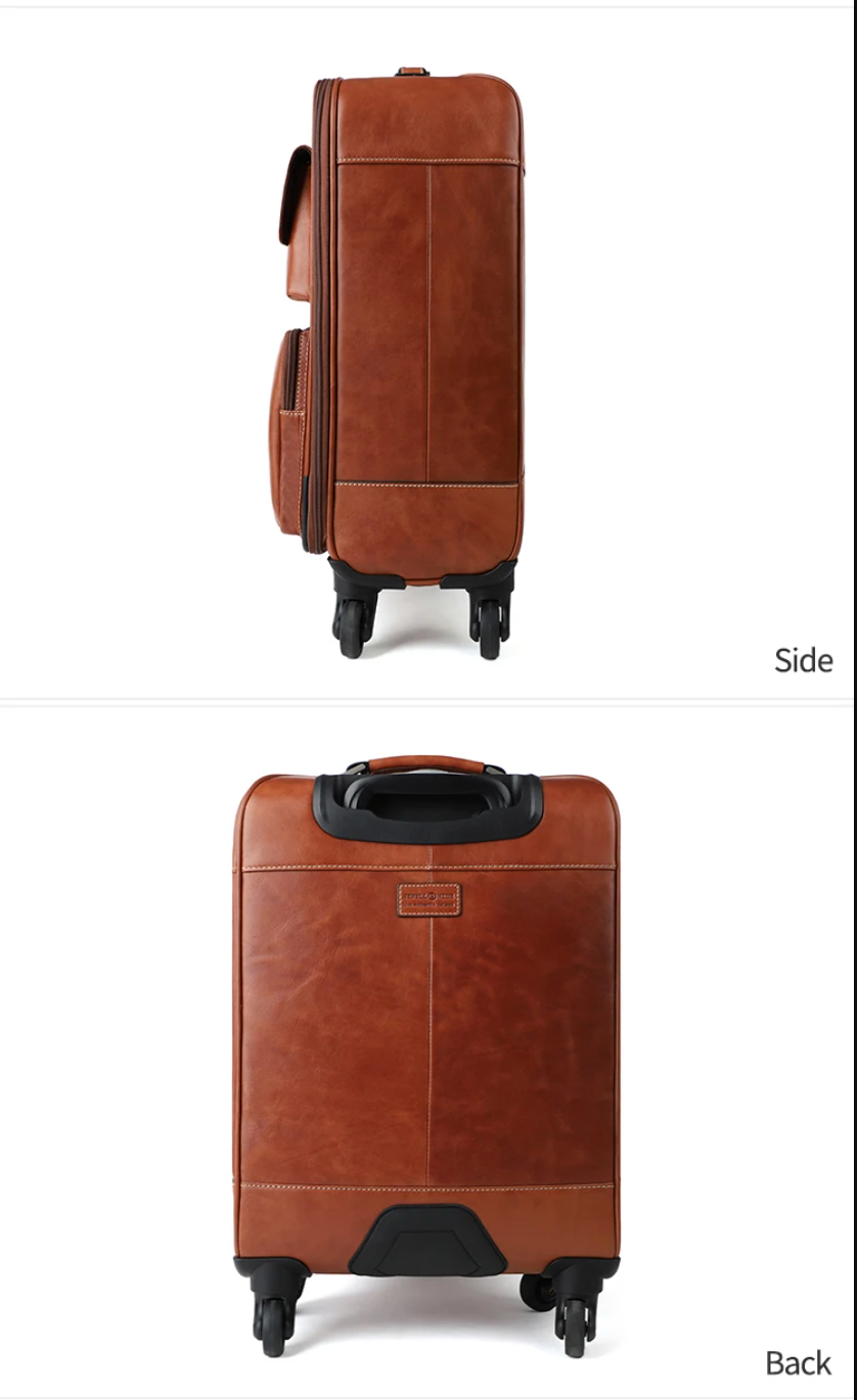 Genuine Leather Spinner Luggage Suitcase for Travel & Business