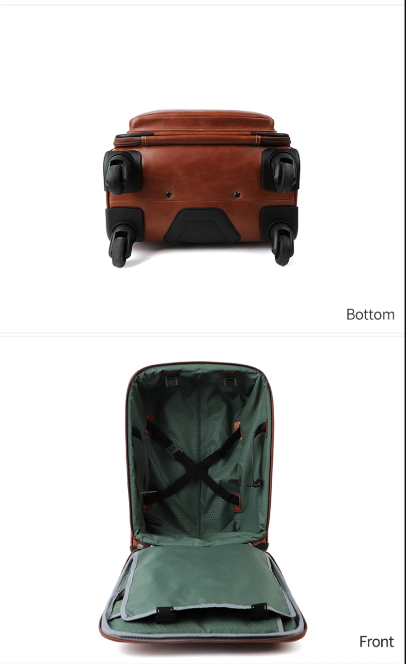 Genuine Leather Spinner Luggage Suitcase for Travel & Business