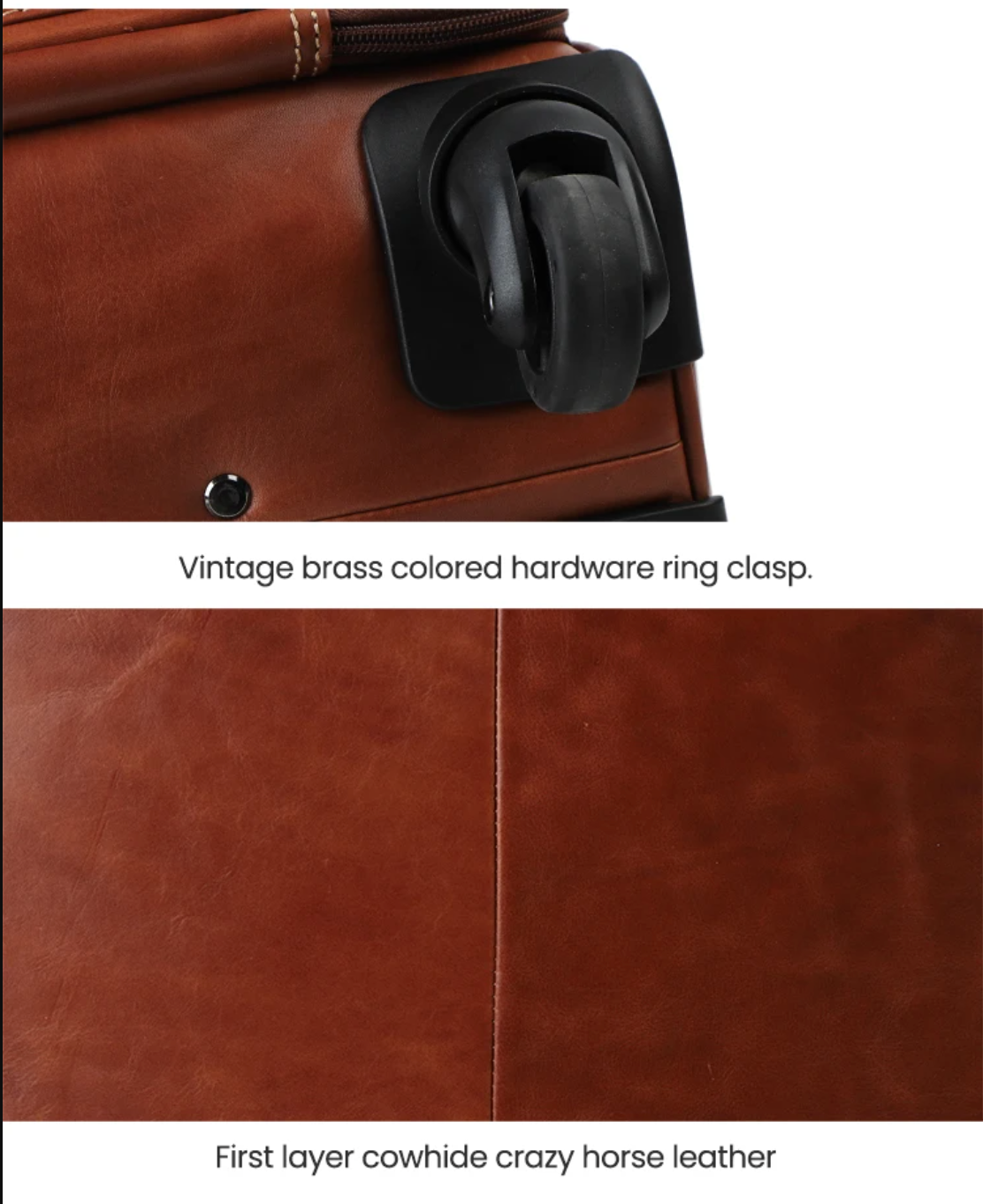 Genuine Leather Spinner Luggage Suitcase for Travel & Business
