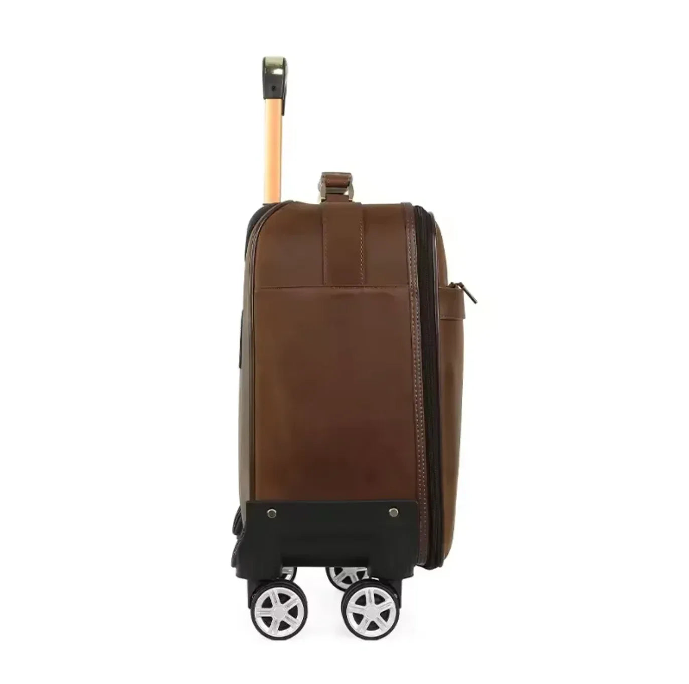 Genuine Leather Trolley Suitcase with Spinner Wheels