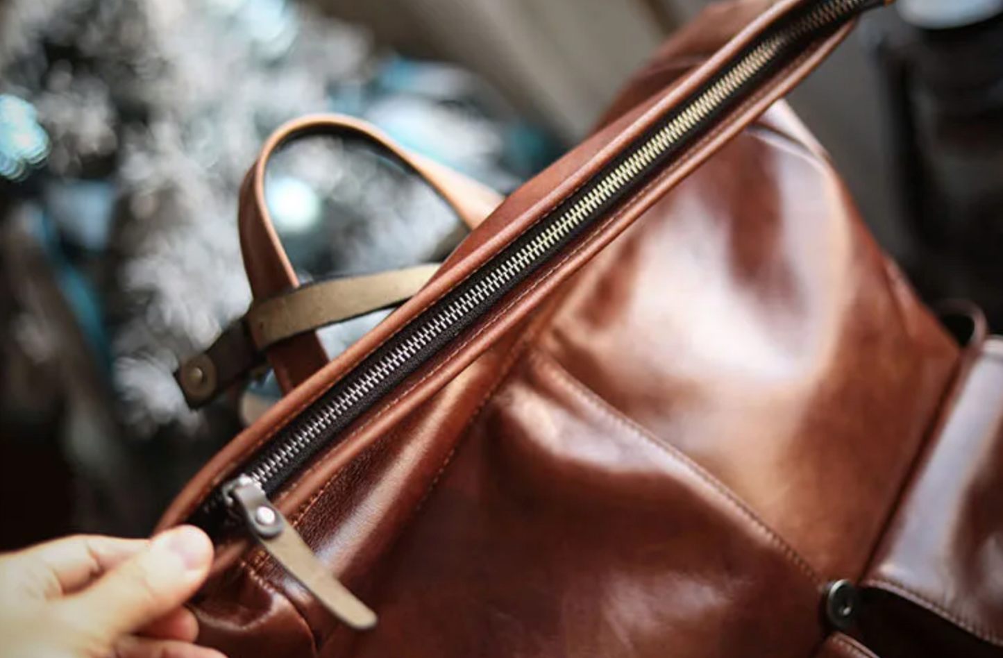 Men's Genuine Cowhide Leather Laptop Roll Top Rucksack