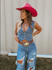 Vintage Denim Sleeveless Western Vest Tank Top