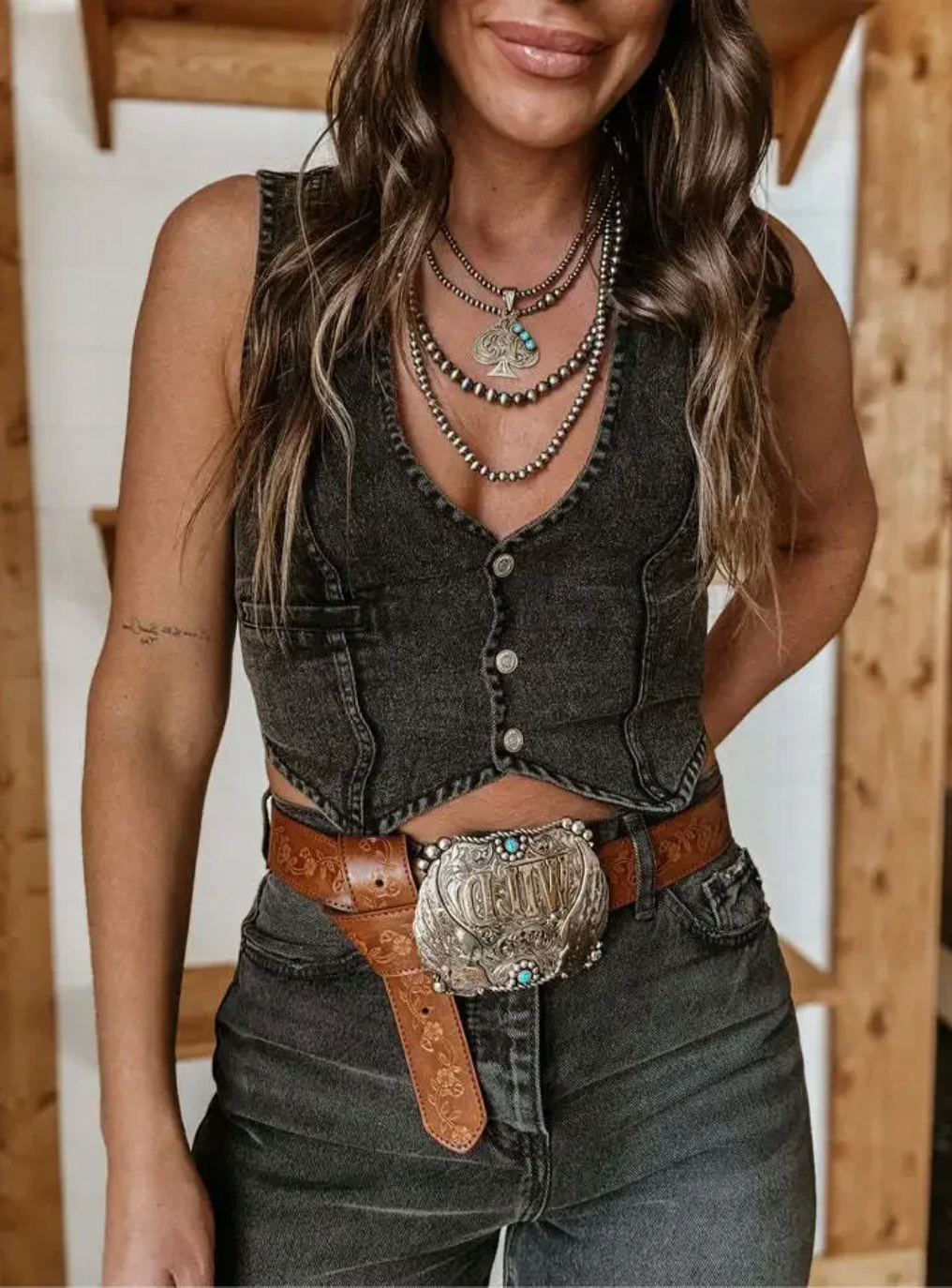 Vintage Denim Sleeveless Western Vest Tank Top