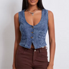 Women Sleeveless Denim Vest Top Deep V Neck