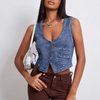 Women Sleeveless Denim Vest Top Deep V Neck