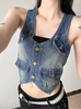 Women’s Cropped Denim Vest Top with Pockets