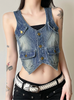 Women’s Cropped Denim Vest Top with Pockets