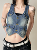 Women’s Cropped Denim Vest Top with Pockets