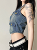 Women’s Cropped Denim Vest Top with Pockets