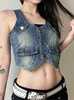 Women’s Cropped Denim Vest Top with Pockets