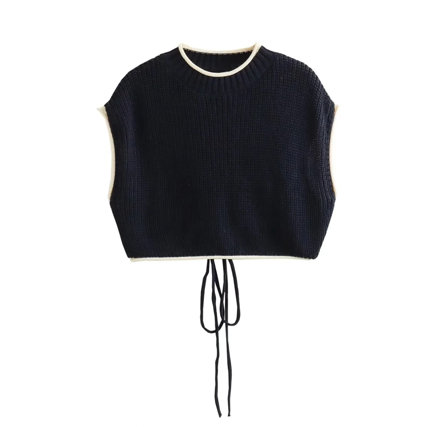Women’s Black Knit Backless Sleeveless Cropped Sweater Vest