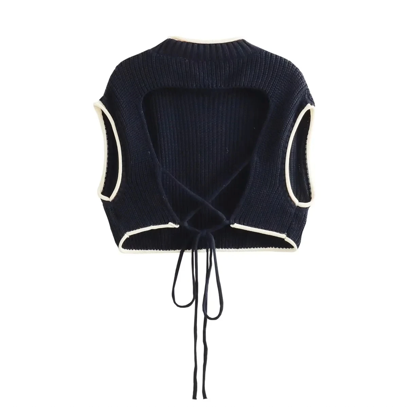 Women’s Black Knit Backless Sleeveless Cropped Sweater Vest