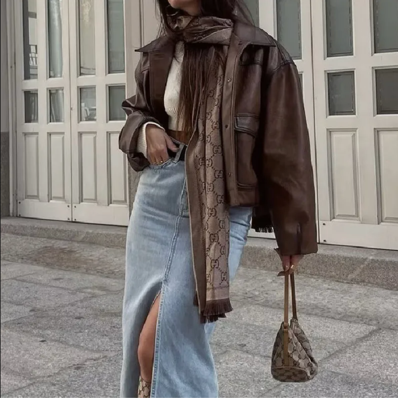 Gradient Brown PU Faux Leather Jacket Women