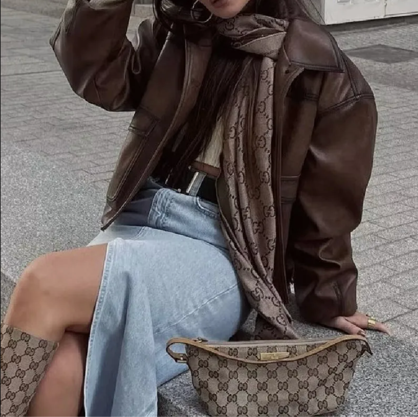 Gradient Brown PU Faux Leather Jacket Women