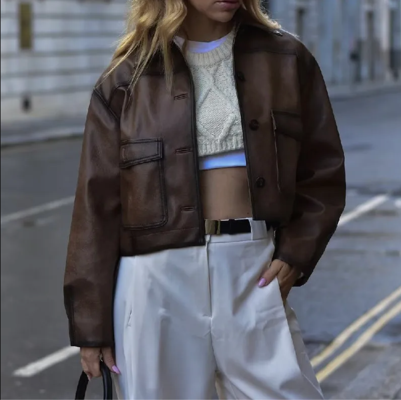 Gradient Brown PU Faux Leather Jacket Women