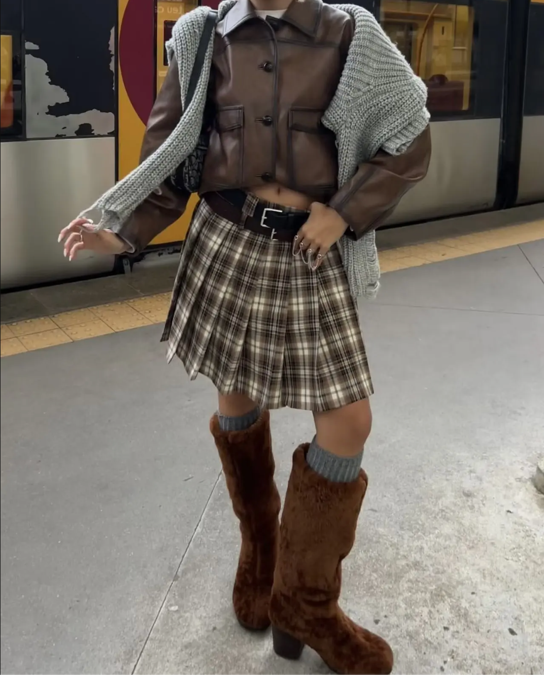 Gradient Brown PU Faux Leather Jacket Women