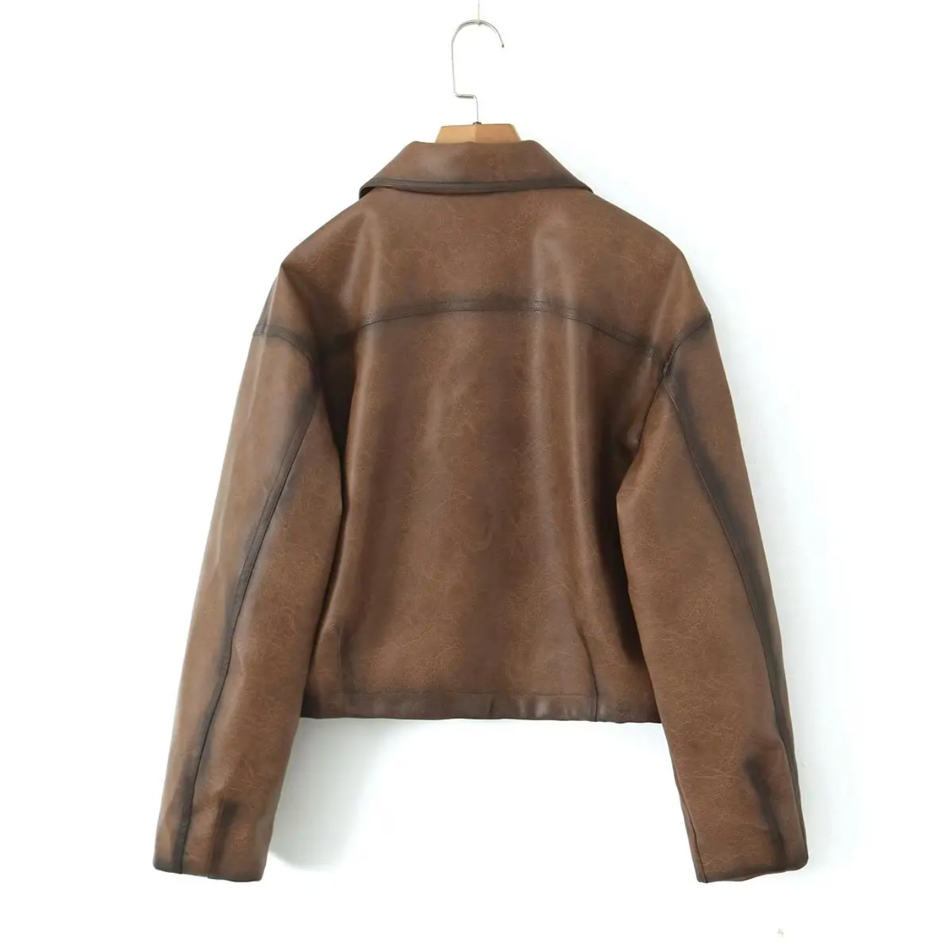 Gradient Brown PU Faux Leather Jacket Women