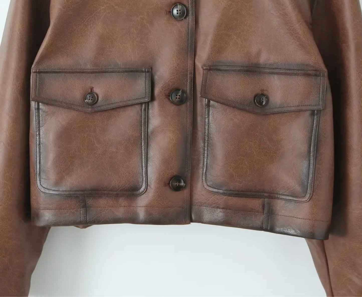 Gradient Brown PU Faux Leather Jacket Women