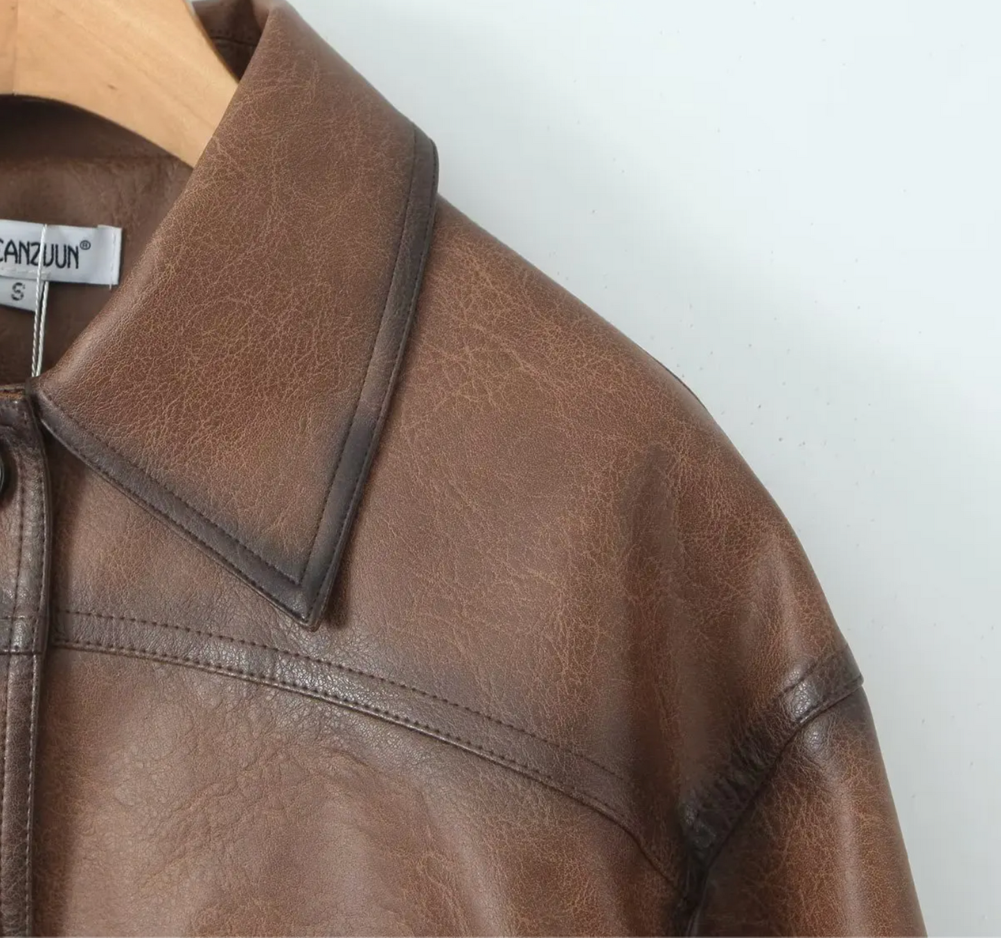 Gradient Brown PU Faux Leather Jacket Women