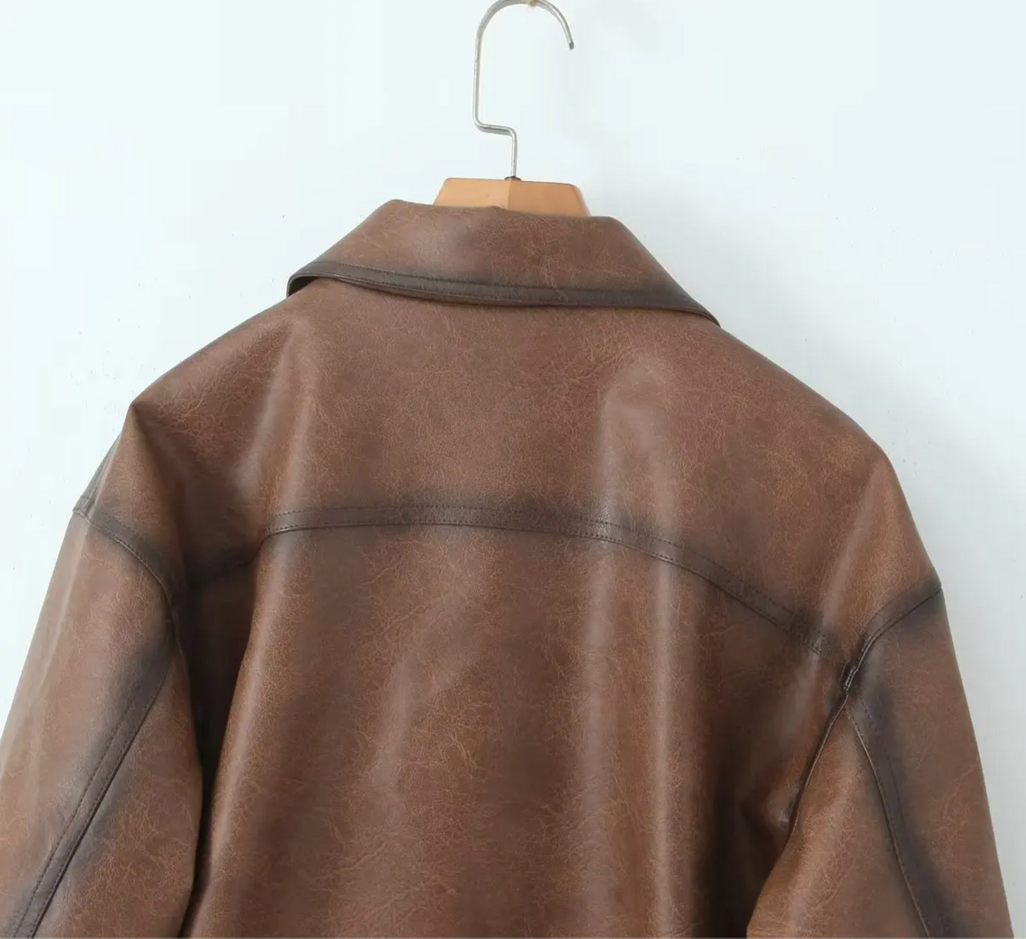 Gradient Brown PU Faux Leather Jacket Women