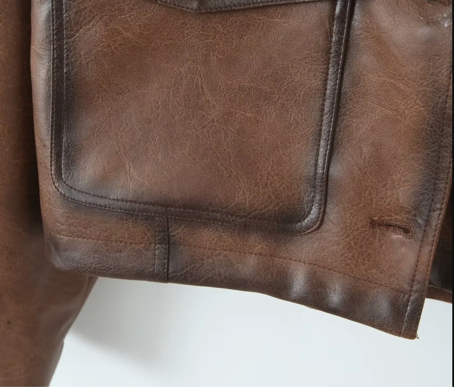 Gradient Brown PU Faux Leather Jacket Women