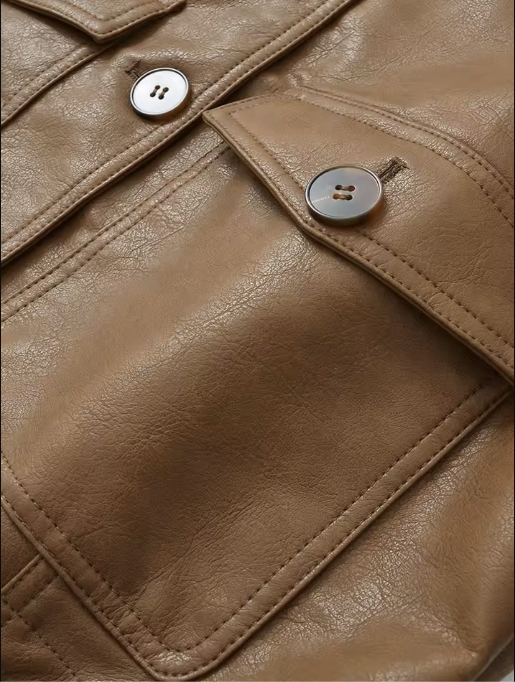 Tan Faux Leather Crop Jacket Women’s Boxy Fit