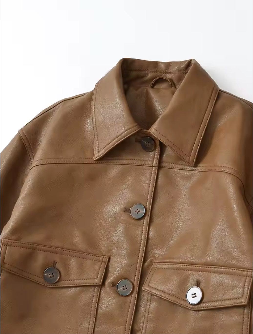 Tan Faux Leather Crop Jacket Women’s Boxy Fit