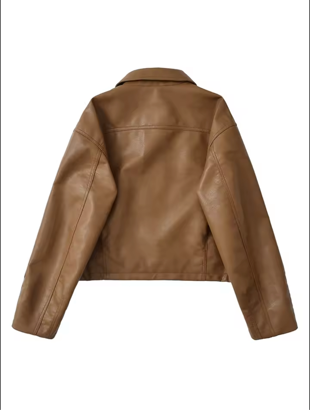 Tan Faux Leather Crop Jacket Women’s Boxy Fit