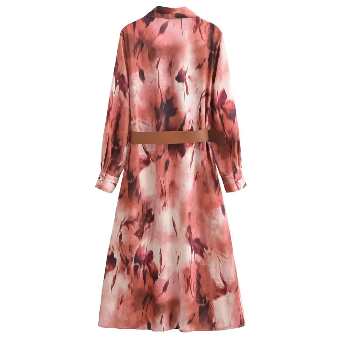 Women's Long Sleeve Floral Shirt Dress with Belt – Button Down Midi Style