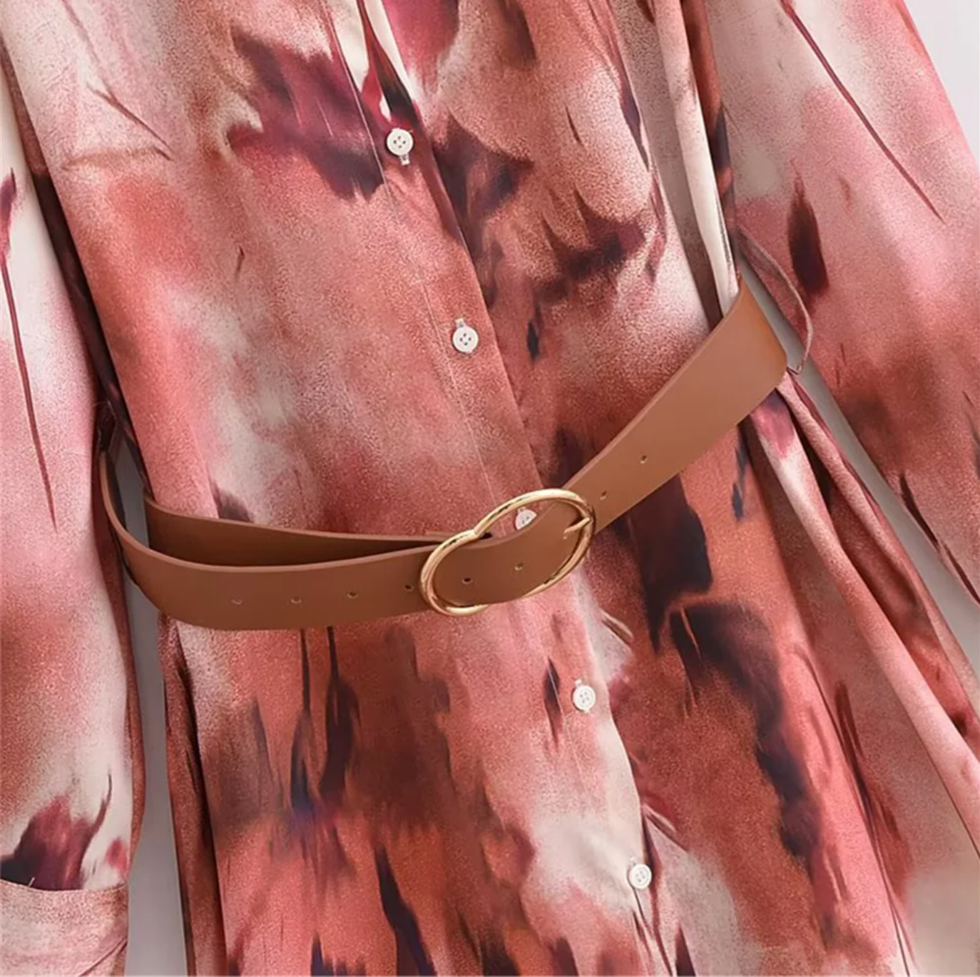 Women's Long Sleeve Floral Shirt Dress with Belt – Button Down Midi Style