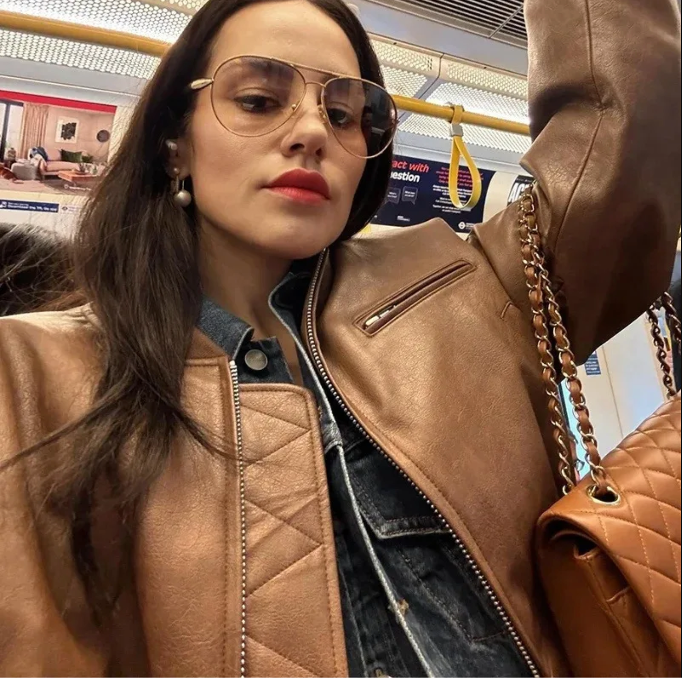 Oversized Brown Faux Leather Bomber Jacket for Women