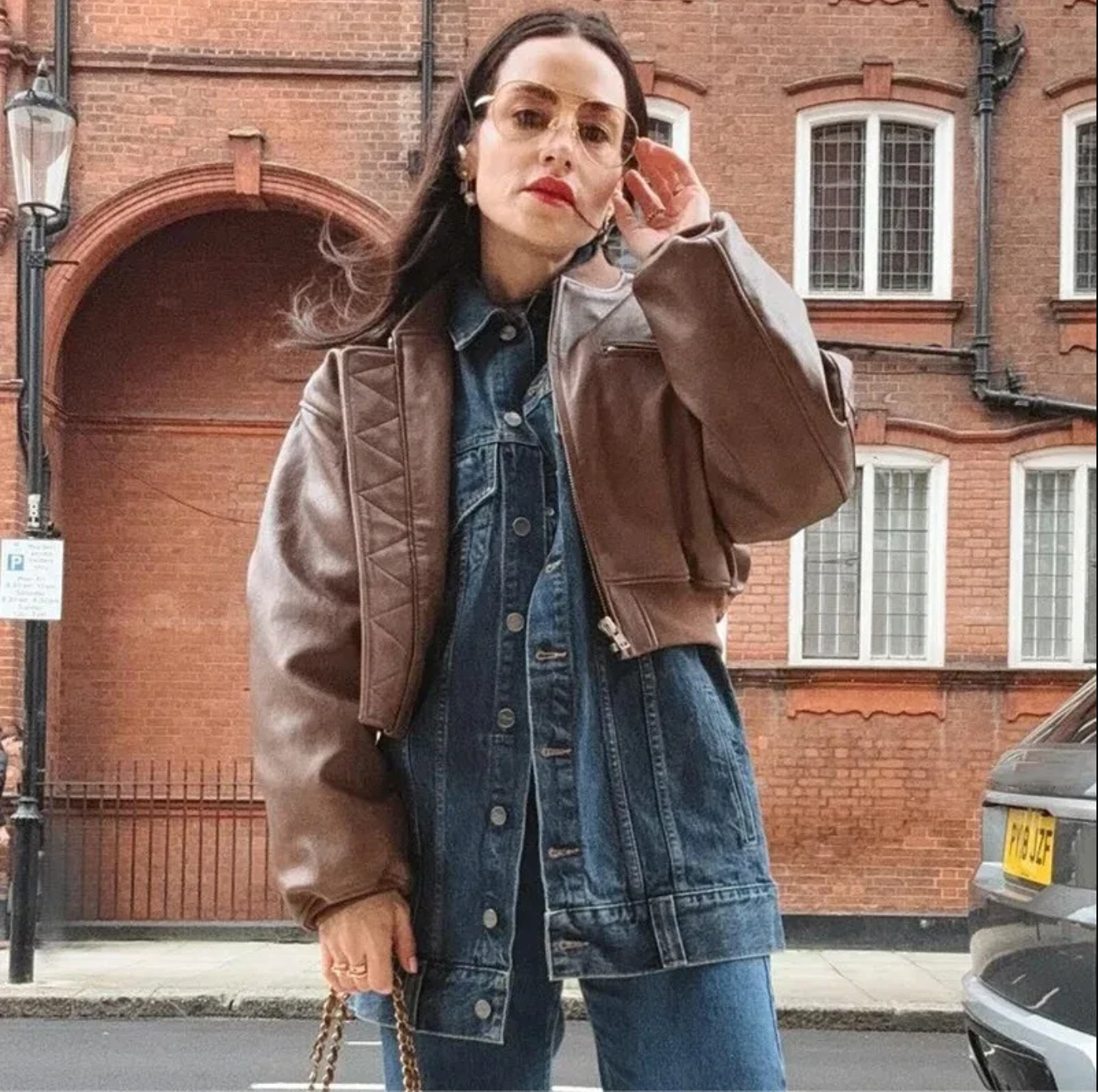 Oversized Brown Faux Leather Bomber Jacket for Women