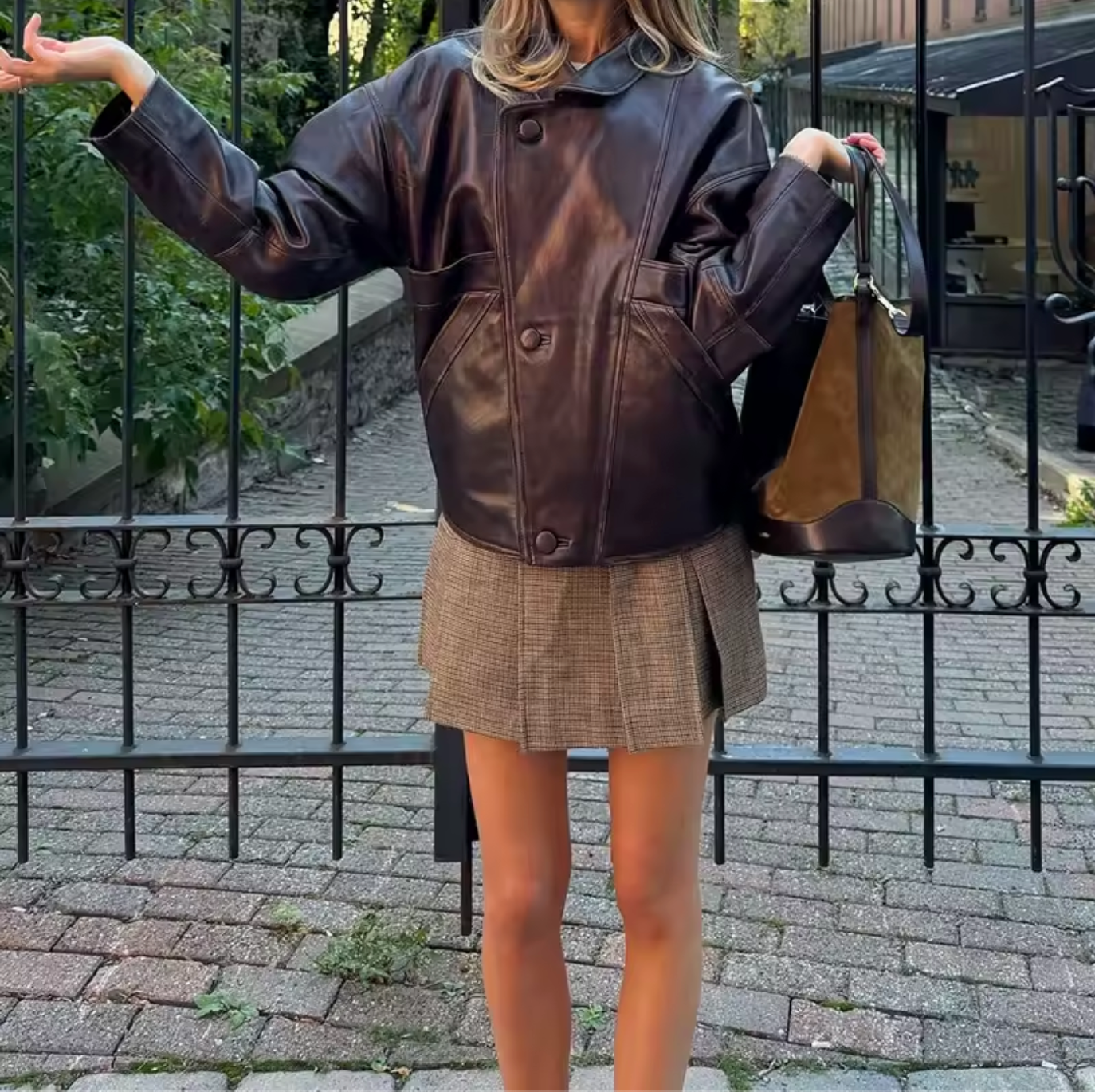 Burgundy Oversized Faux Leather Jacket for Women